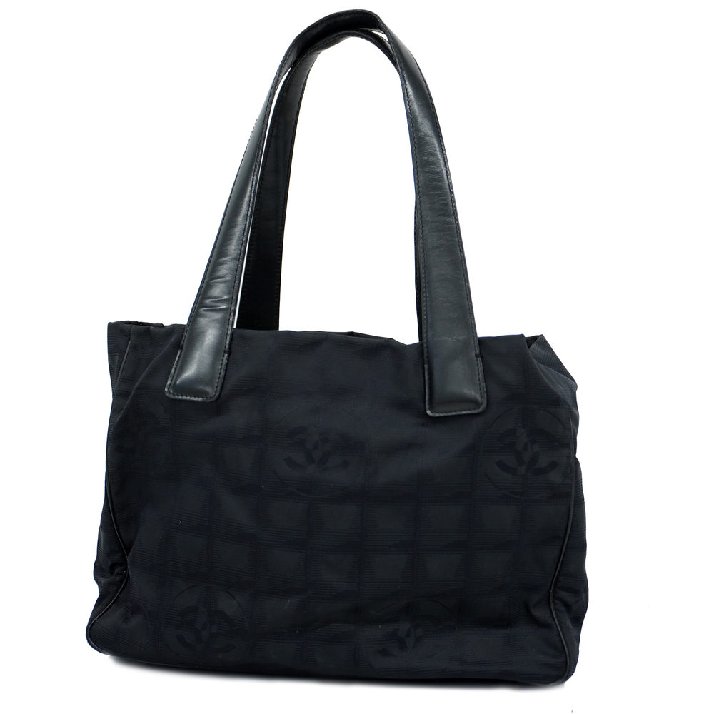 Auth Chanel New Travel Line Tote Bag Women's Nylon Canvas Black